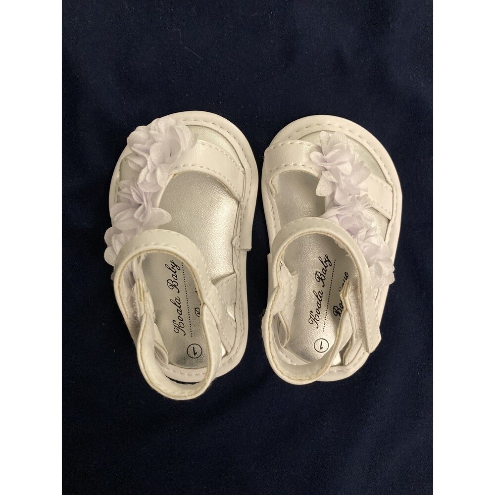 Size 1 Koala Baby Boutique - one piece fancy shoes | white with flowers theme